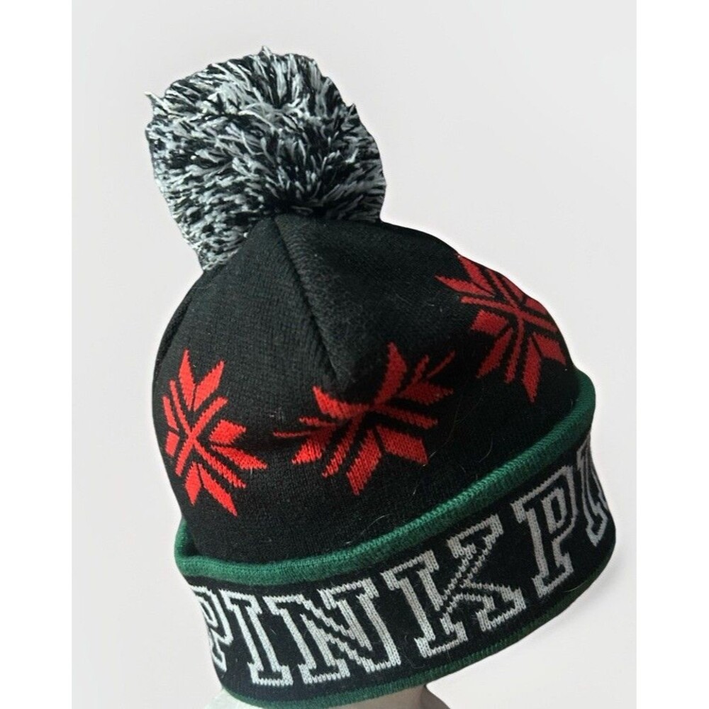 VICTORIA'S SECRET "PINK" RED SNOWFLAKE POM POM BEANIE WARM WINTER HAT~ADULT~ - Picture 4 of 8